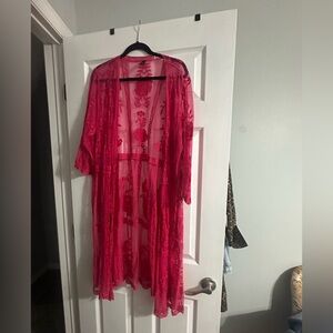 Lane Bryant Hot Pink Sheer Embroidered Kimono